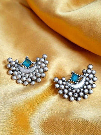 Antique Oxidized Moon-Inspired Statement Stud Earrings for Women and Girls