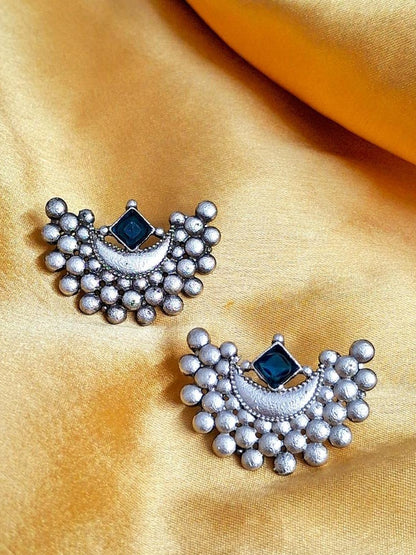 Antique Oxidized Moon-Inspired Statement Stud Earrings for Women and Girls