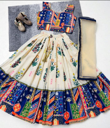 ROSAMODE Kids Girls Fully Stitched Lehenga Choli Set with Dupatta – Block Print Kora Muslin Ethnic Wear for Wedding, Party & Festival (4 -Years)