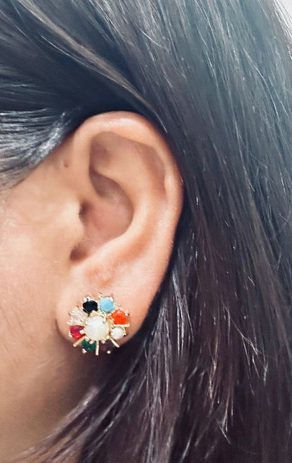 Gold Plated American Diamond Jewelry Set for Women & Girls – 9 Rattan Pendant with Earrings & Ring – Stylish Wear