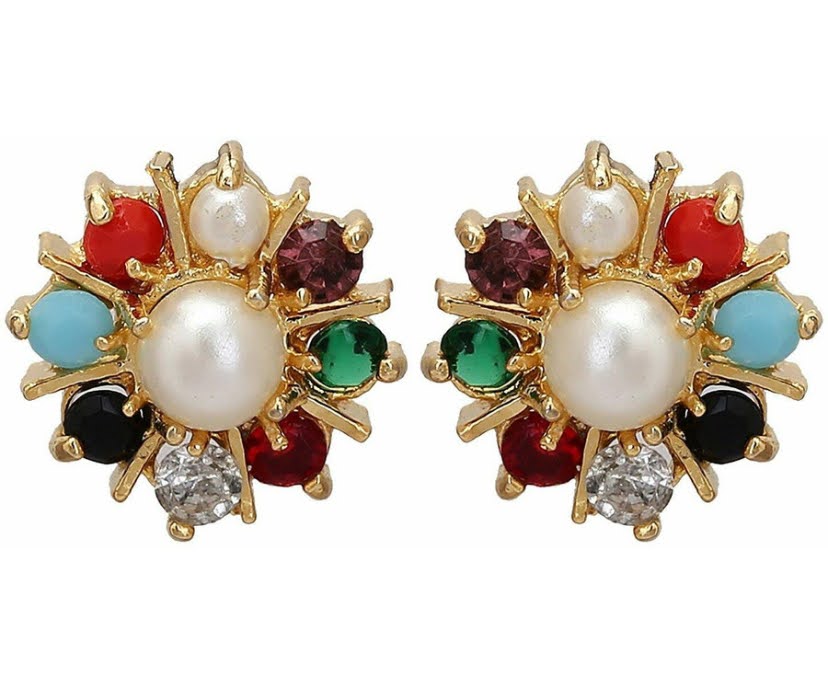 Gold Plated American Diamond Jewelry Set for Women & Girls – 9 Rattan Pendant with Earrings & Ring – Stylish Wear