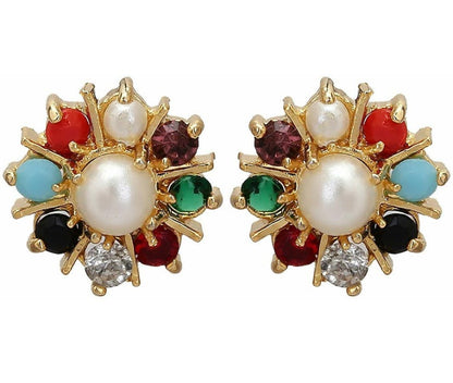 Gold Plated American Diamond Jewelry Set for Women & Girls – 9 Rattan Pendant with Earrings & Ring – Stylish Wear