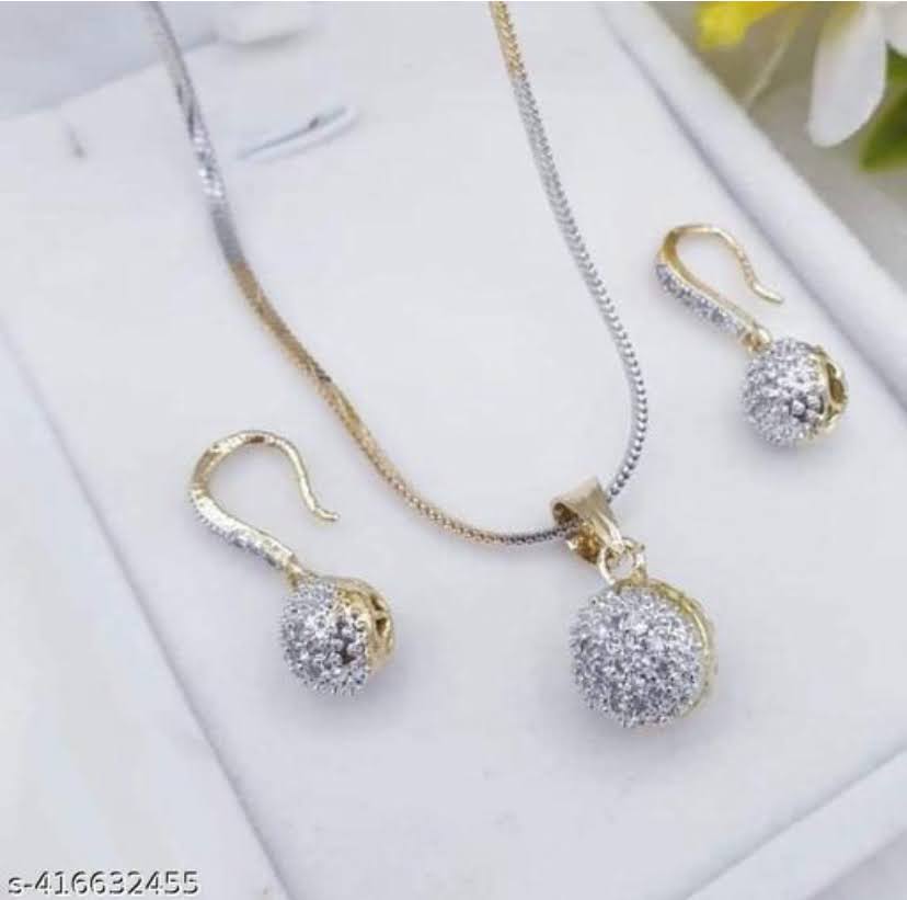 Gold Polished American Diamond Necklace Set for Girls & Women | Stylish Pendant Set for Anniversary and Wedding