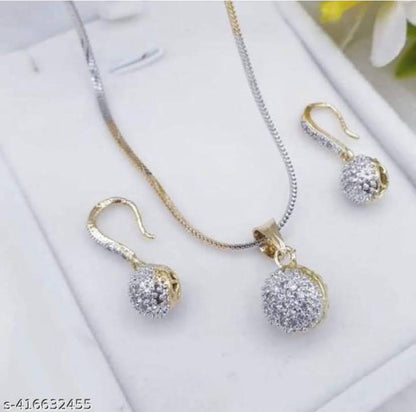 Gold Polished American Diamond Necklace Set for Girls & Women | Stylish Pendant Set for Anniversary and Wedding