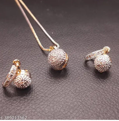 Gold Polished American Diamond Necklace Set for Girls & Women | Stylish Pendant Set for Anniversary and Wedding