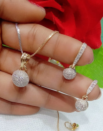 Gold Polished American Diamond Necklace Set for Girls & Women | Stylish Pendant Set for Anniversary and Wedding