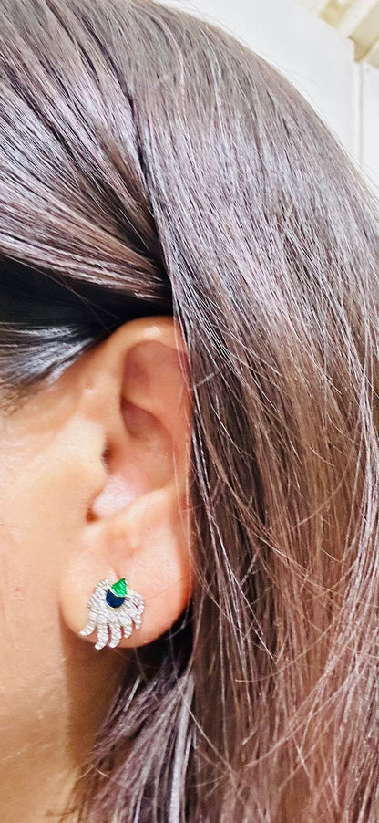 American Diamond Gold Polished Morpankh Mangalsutra Pendant Set with Chain & Earrings for Women | Traditional Jewellery for Wedding