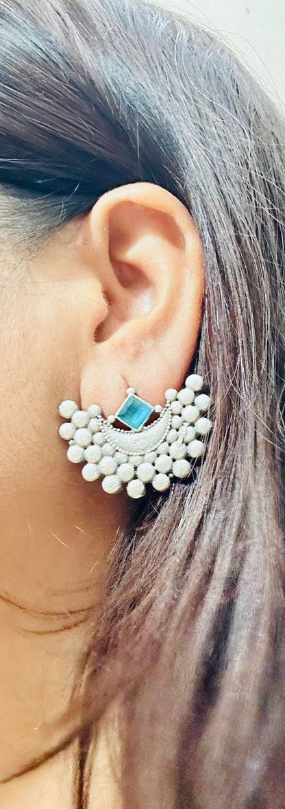 Antique Oxidized Moon-Inspired Statement Stud Earrings for Women and Girls