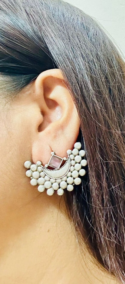 Antique Oxidized Moon-Inspired Statement Stud Earrings for Women and Girls