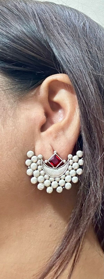 Antique Oxidized Moon-Inspired Statement Stud Earrings for Women and Girls