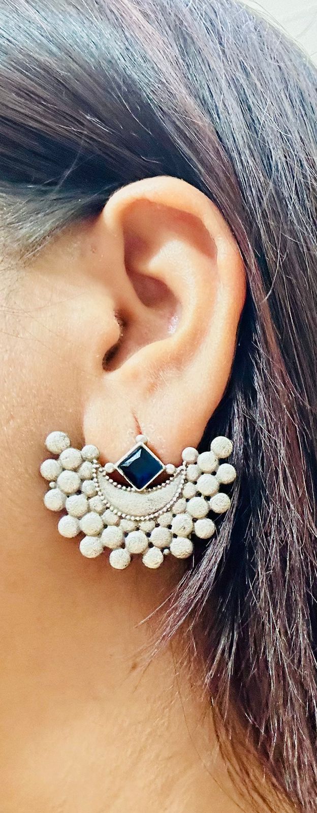 Antique Oxidized Moon-Inspired Statement Stud Earrings for Women and Girls