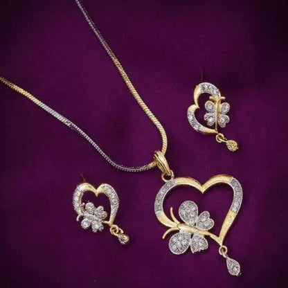 ROSAMODE Gold Plated and Cubic Zirconia Pendant & Earring set for Women's & Girl's