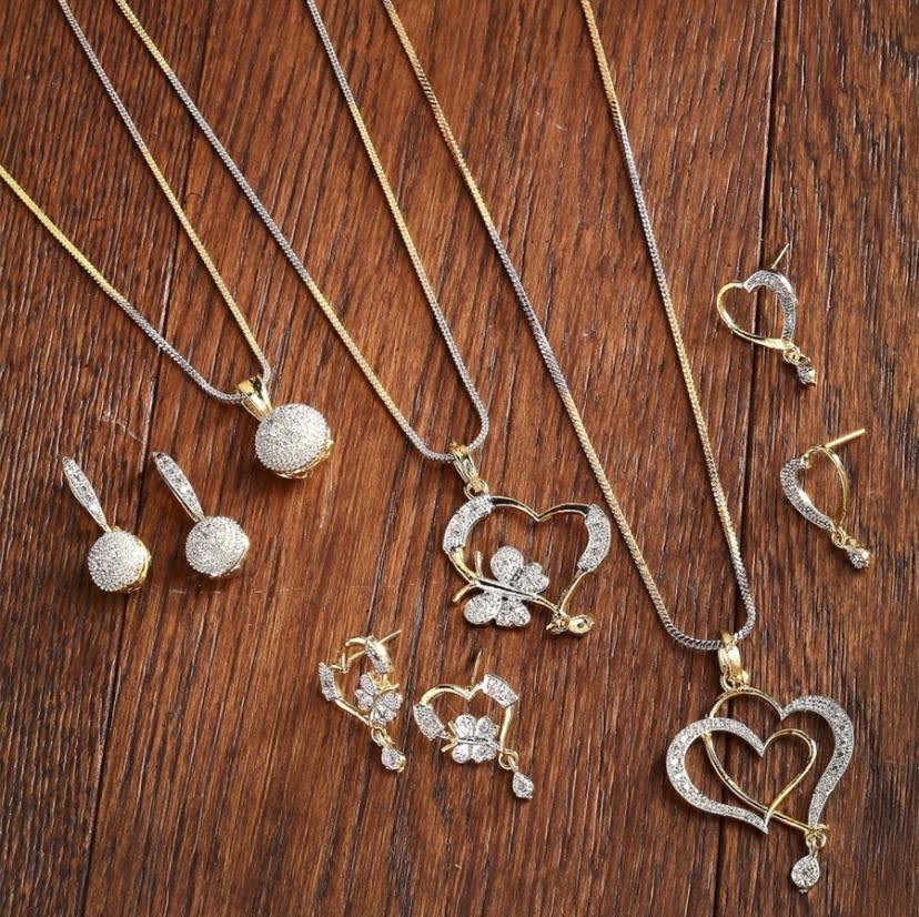 ROSAMODE Gold Plated and Cubic Zirconia Pendant & Earring set for Women's & Girl's