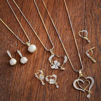 ROSAMODE Gold Plated and Cubic Zirconia Pendant & Earring set for Women's & Girl's