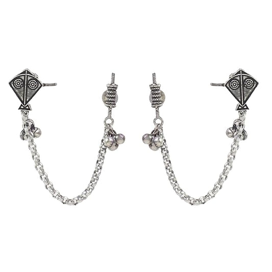 ROSAMODE Traditional Earcuffs for Women & Girls | Silver Plated Kite & Charki Design | Oxidised Bugatti Earrings | Stylish Ear Cuffs for Party