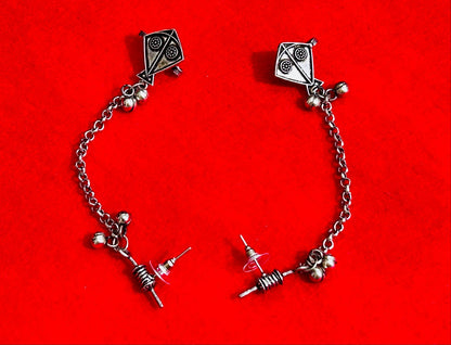 ROSAMODE Traditional Earcuffs for Women & Girls | Silver Plated Kite & Charki Design | Oxidised Bugatti Earrings | Stylish Ear Cuffs for Party