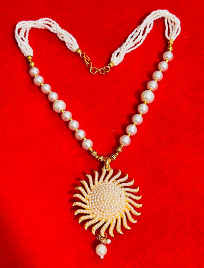 ROSAMODE Gold Toned Moti Mala Necklace Set for Women & Girls – Gold-Plated Pearl Beaded Necklace with Matching Beads Earrings – Traditional Ethnic Jewellery Set for Weddings & Festivals