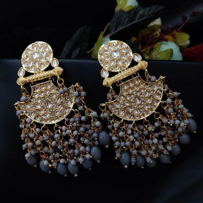 ROSAMODE Meenakari Chandbali Grey Earrings for Women | 10cm Traditional Kundan Ethnic Jewelry