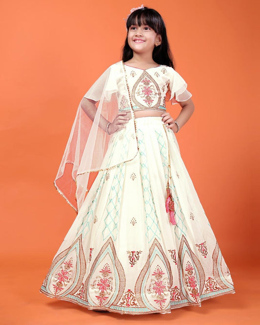 ROSAMODE Girls Traditional Outfit Fully Stitched Embroidered Lehenga Choli Set with Dupatta – Kids Ethnic Indian Dress for Wedding, Party & Festival (5 years)
