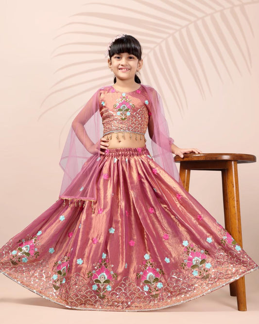 ROSAMODE Fully Stitched ReadyMade Lehenga Choli Set for Girls – Kids Ethnic Indian Wear with Dupatta for Wedding, Party & Festival (5-Years)