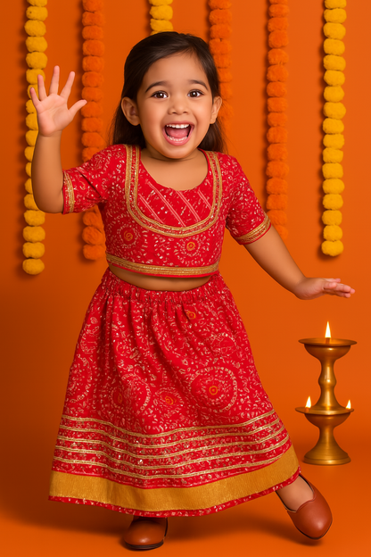 ROSAMODE Bandhani Lehenga Pink Chaniya Choli for Girls – Traditional Indian Festival Wear Dress | Kids Navratri Garba Outfit (Copy)