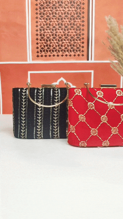 Embroidered Evening Clutch Bag with Gold Chain – Bridal Party Purse for Weddings & Festive Occasions
